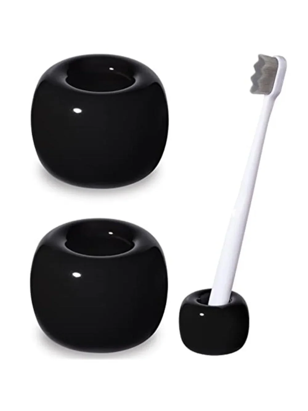 Ceramic Toothbrush Holder Set 2 Pack Bathroom Counter Organizer Minimalist Cup